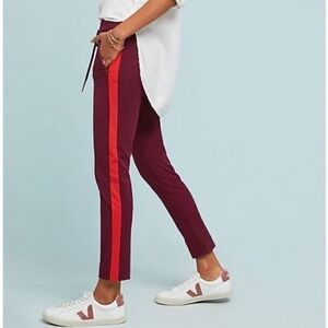 Anthropologie Maroon Track Pants with Red Side Stripe